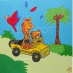 tableau enfant bébé girafe et tigre thème jungle