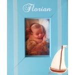 cadre photo en bois thème bord de mer décoration enfant bébé voilier bateau bleu rayure