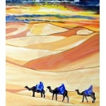 tableau ethnique désert coucher de soleil caravane de touareg décoration