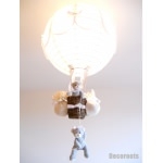 lampe montgolfière enfant bébé ours et oursonne lustre suspension  gris et blanc mixte fille garçon allumée