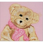 tableau enfant bébé fille ours rose beige zoom
