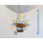 lampe montgolfière bébé lapin gris et bleu ciel pastel zoom