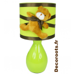 lampe de chevet enfant bébé ours thème forêt vert anis marron chocolat