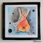 cadre déco aquarelle peinture poisson rouge japonisant