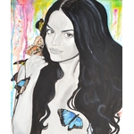 tableau design art femme nue papillon apaisant multicolore noir blanc
