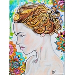 tableau art decoration artiste femme fleur tache peinture multicolore