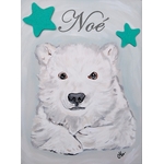 tableau déco enfant bébé ours polaire bleu blanc turquoise personnalisable