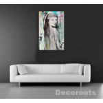 tableau design femme multicolore peint à la main visage noir et blanc art cascade