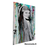 tableau design femme multicolore peint à la main visage noir et blanc art