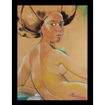 Dessin art femme africaine afrique nue pop visage coupe afro cadre noir