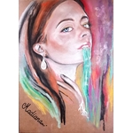dessin art contemporain portrait femme multicolore boomerang