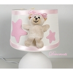 lampe-chevet-enfant-bebe-ours-fille-beige-rose-vieux-blanc-cadeau-naissance-artisanale étoile pastel