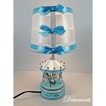 lampe de chevet enfant bébé cheval caroussel bleu pastel deco manège cadeau naissance or 3