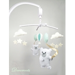 mobile bebe musical ours beige blanc vert menthe pastel montgolfiere