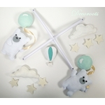 mobile bebe musical ours beige blanc vert menthe pastel montgolfiere 3