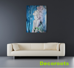 tableau-art-contemporain-femme-eau-mer-fleur-nature