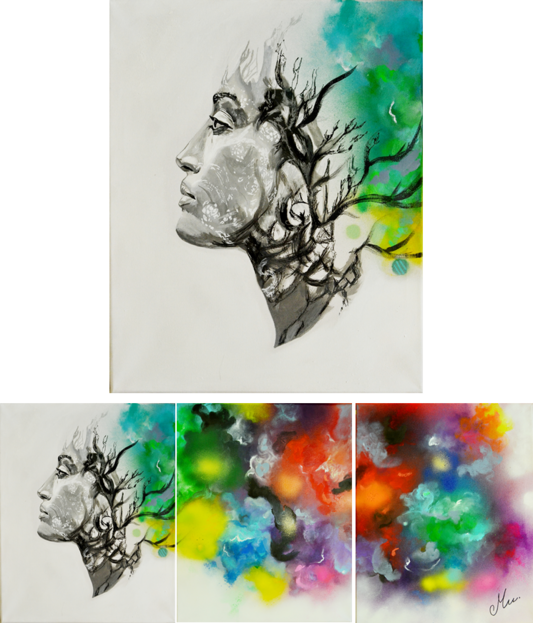 tableau-art-contemporain-triptyque-femme-nature-tache-couleur-nuage-multicolore-zen-2