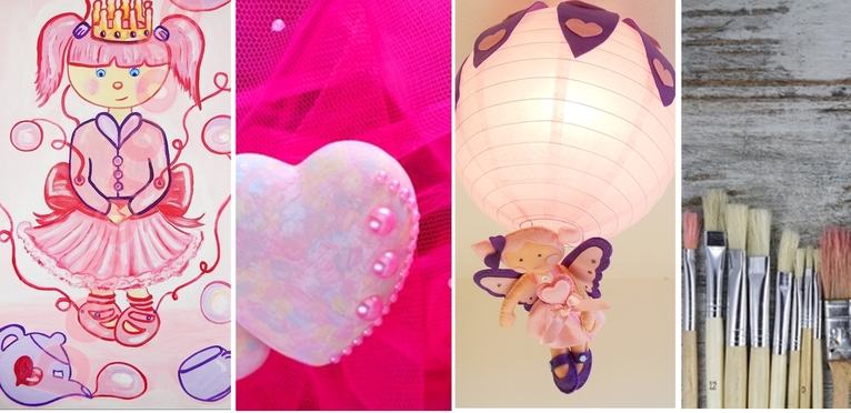décoration enfant bébé fille thème fée poupée papillon luminaire lampe lustre coeur