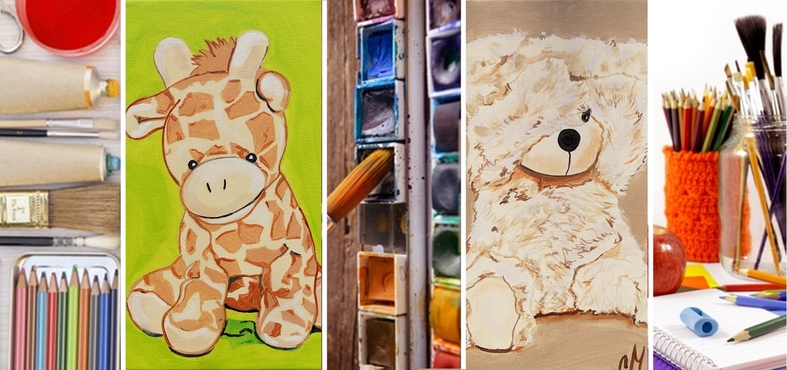 tableau enfant bébé décoration peint à la main ours jungle girafe