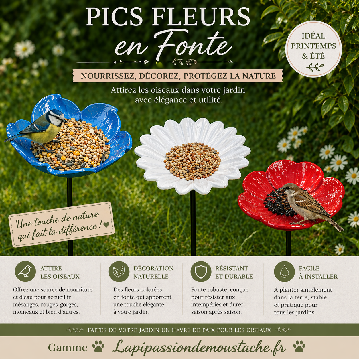 FLEURS EN FONTES ABREUVOIRS OU AGRAINOIRS