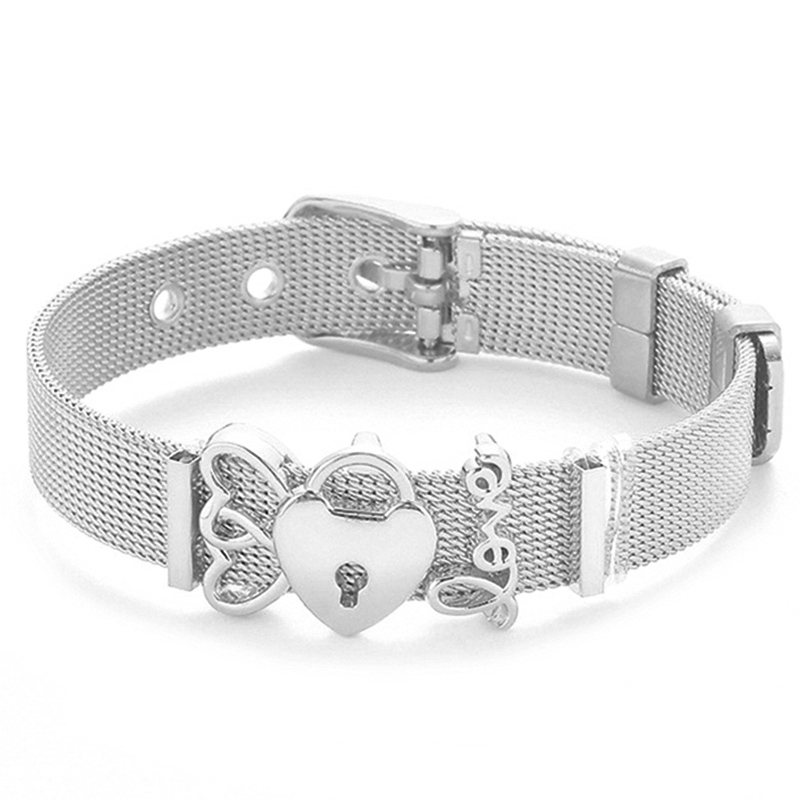 Mode-acier-inoxydable-femme-hommes-Bracelet-maille-Bracelet-ensemble-cristal-coeur-breloque-sous-forme-d-ancre