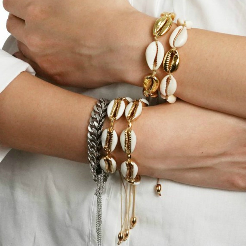 10-Style-or-argent-couleur-Cowrie-coquille-bracelets-pour-femme-boh-me-naturel-coquille-CharmBracelet-mode