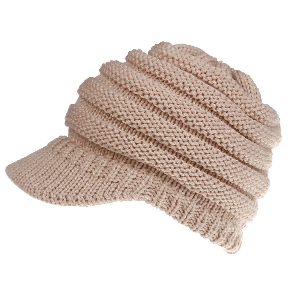 Bonnet-en-tricot-doux-et-extensible-avec-visi-re-pour-femme-accessoire-de-Ski-pour-queue