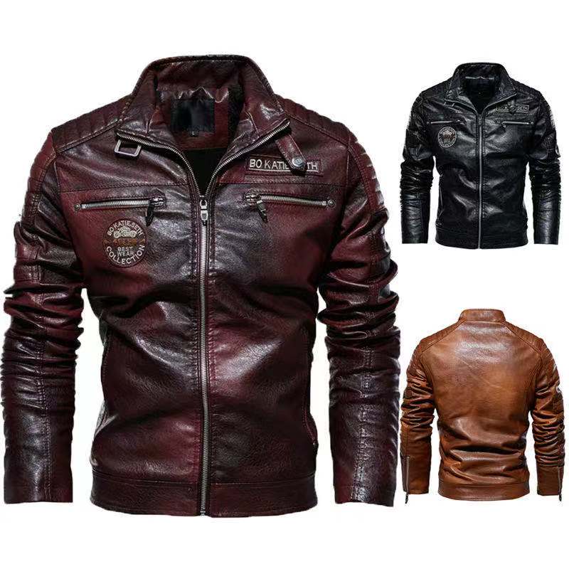 Veste-de-moto-en-cuir-PU-pour-hommes-v-tements-d-hiver-de-marque-manteau-polaire