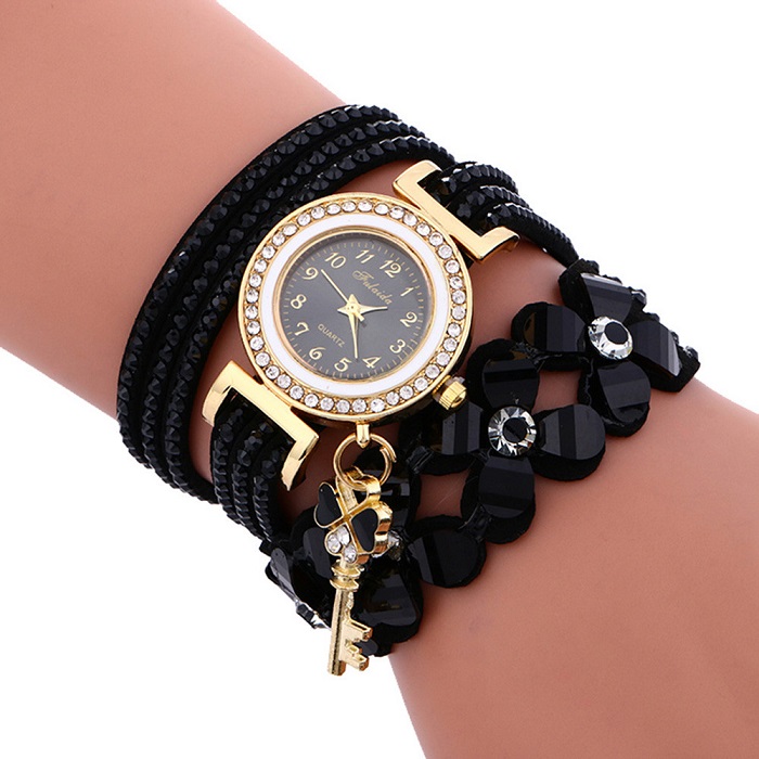 Montre femme bracelet Floral noire