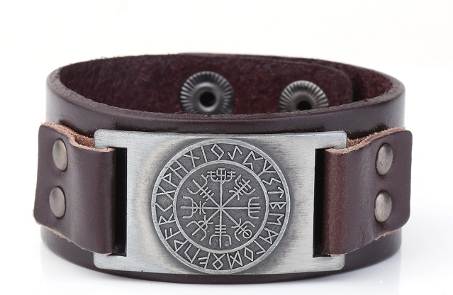 Skyrim-Vintage-Viking-boussole-Bracelet-en-cuir-v-ritable-pour-homme-Bracelet-nordique-Runes-Odin-symbole