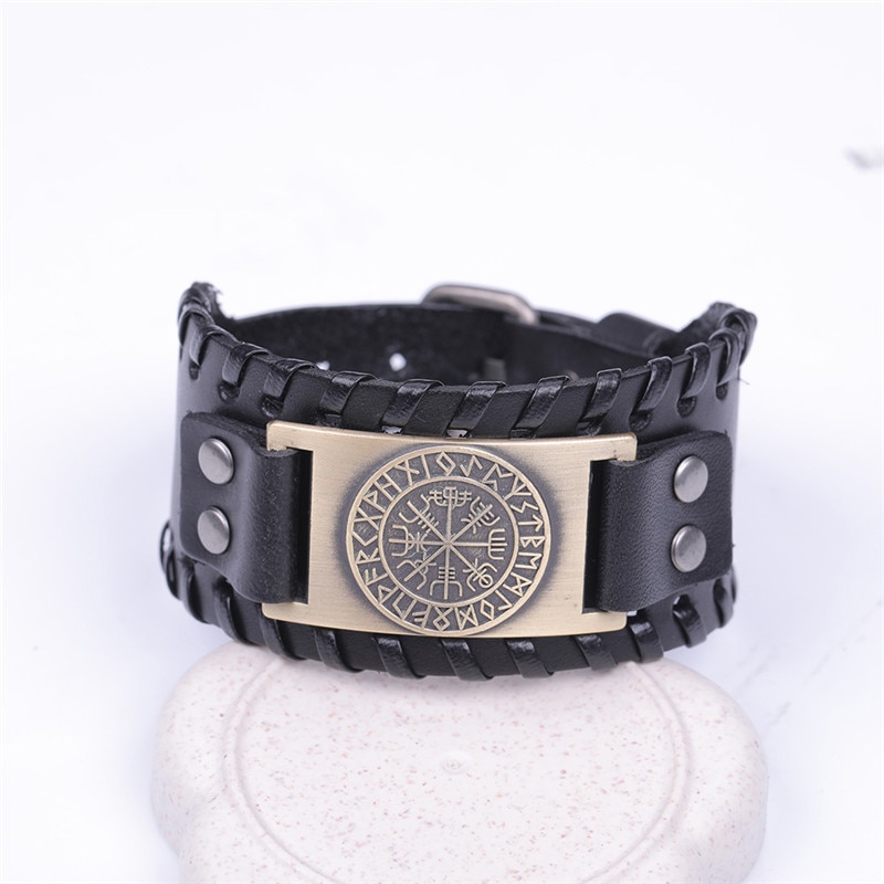 Skyrim-Vintage-Viking-boussole-Bracelet-en-cuir-v-ritable-pour-homme-Bracelet-nordique-Runes-Odin-symbole