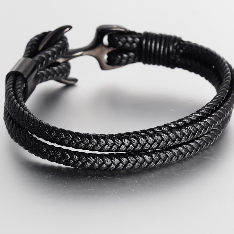 Bracelet-en-acier-titane-de-haute-qualit-pour-hommes-Bracelet-en-cuir-ancre-tiss-en-cuir