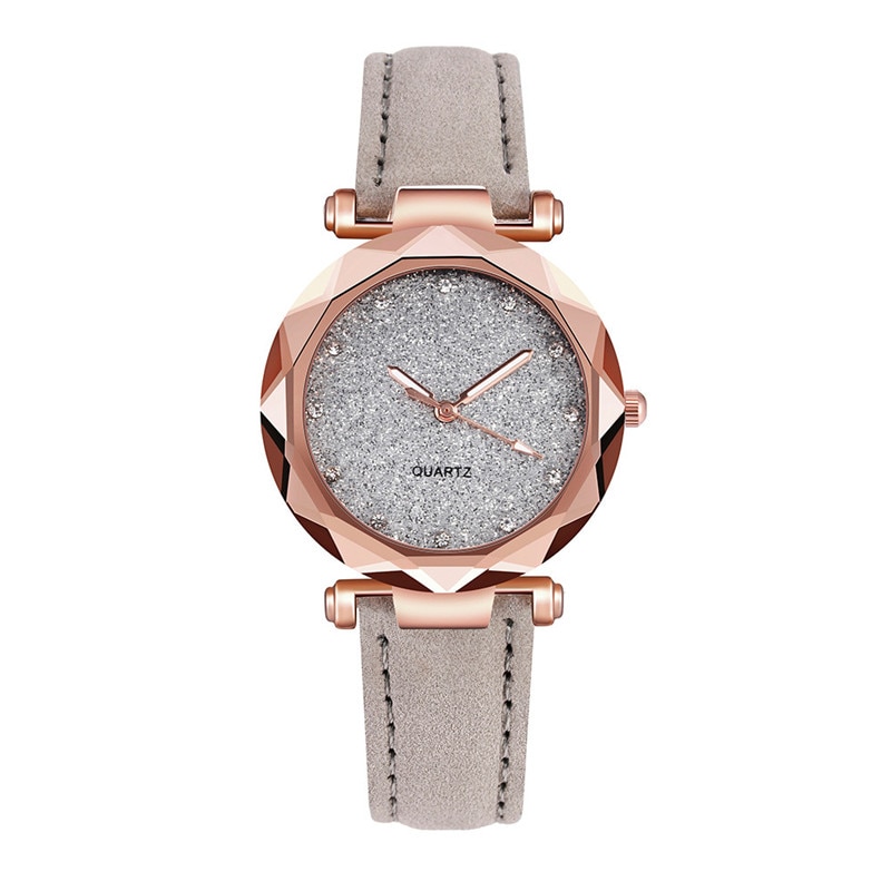 Montre femme ciel étoilé grise bracelet cuir