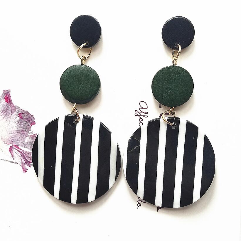 Noir-blanc-grandes-boucles-d-oreilles-rondes-pour-les-femmes-Long-Dangle-d-claration-boucles-d