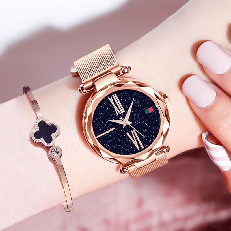 Montre femme ciel étoilé luxe rose gold