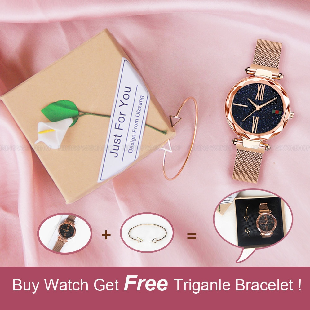 Luxe-or-Rose-femmes-montres-minimalisme-ciel-toil-aimant-boucle-mode-d-contract-femme-montre-bracelet