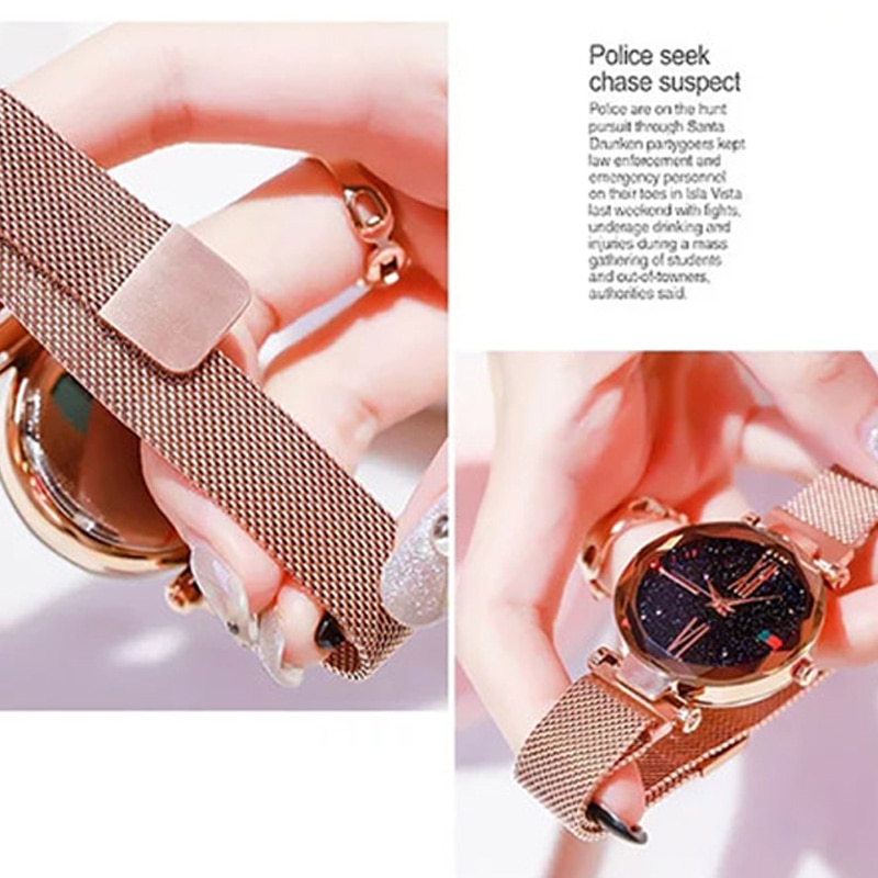 Luxe-or-Rose-femmes-montres-minimalisme-ciel-toil-aimant-boucle-mode-d-contract-femme-montre-bracelet