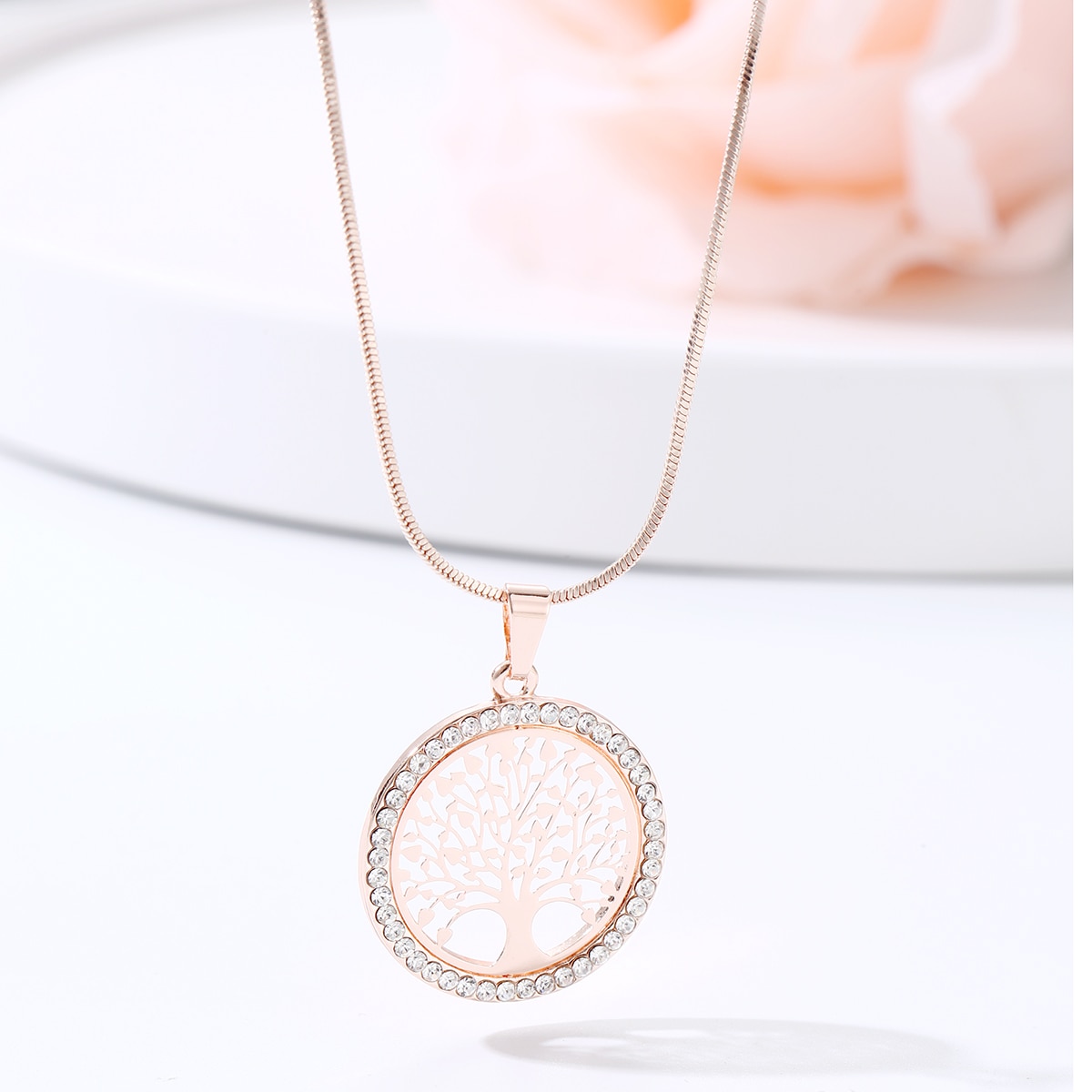 Arbre-de-vie-chaude-cristal-rond-petit-pendentif-Collier-or-argent-couleurs-Bijoux-Collier-l-gant