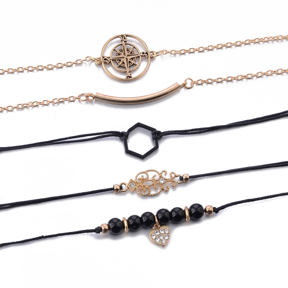 DIEZI-Boh-me-Noir-cha-ne-de-perles-Bracelets-Bracelets-Pour-Femmes-De-Mode-Coeur-Compass