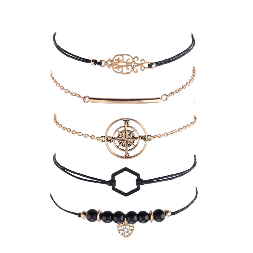 DIEZI-Boh-me-Noir-cha-ne-de-perles-Bracelets-Bracelets-Pour-Femmes-De-Mode-Coeur-Compass