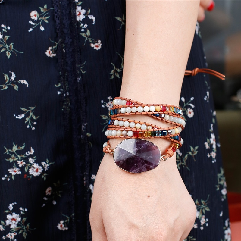 Le-plus-nouveau-Chakra-Unique-pierres-naturelles-charme-5-brins-bracelets-d-enveloppement-la-main-Boho