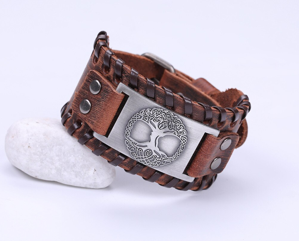 Bracelet Viking arbre de vie YGGDRASIL Wide Brown-silver