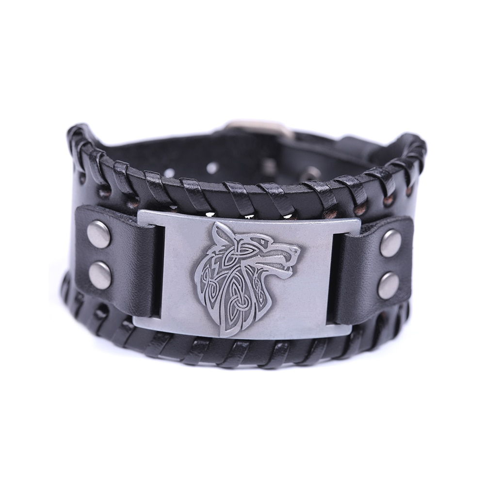 Bracelet Viking Tête de Loup wide black -silver