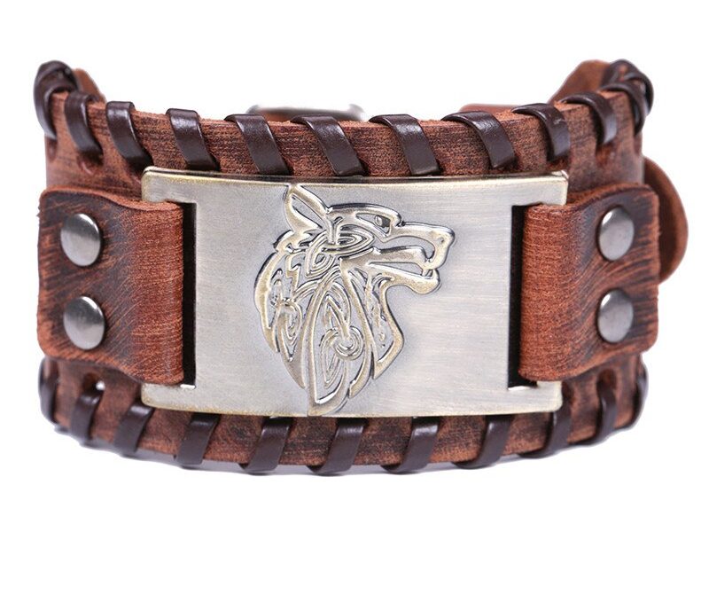 Bracelet Viking Tête de Loup wide brown -brown