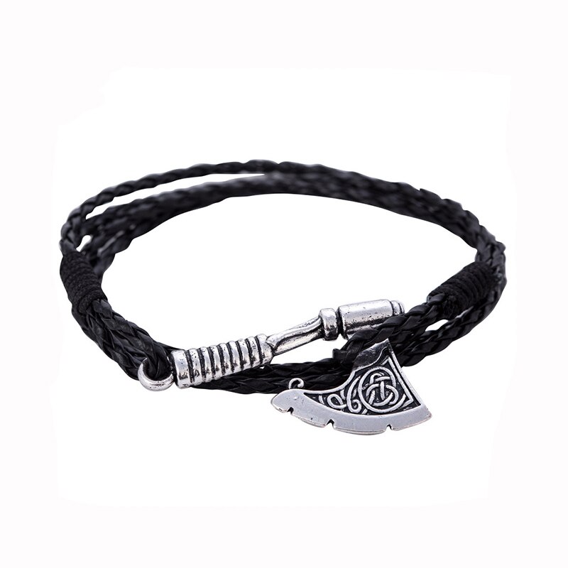 Bracelet Viking Hache BERSERKR cuir noir