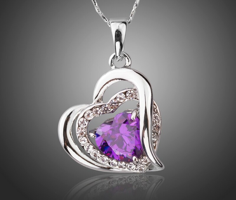 Collier femme Trois Coeur Cristal Violet