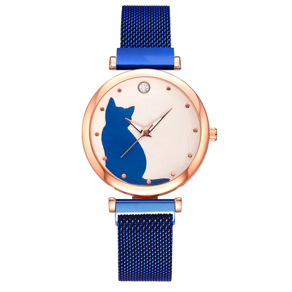 5-pi-ces-ensemble-femmes-montres-or-Rose-Bracelet-ensemble-motif-chat-noir-aimant-montre-dames