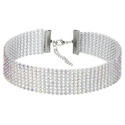 Nouveau-cristal-strass-Collier-ras-du-cou-femmes-accessoires-de-mariage-cha-ne-en-argent-Punk