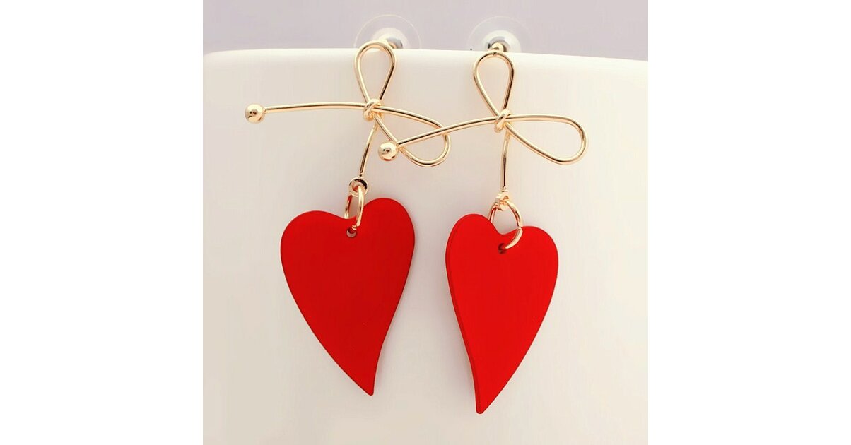 Boucles D'Oreilles Cœur Rouge Léger - Fermoir à Clou - Tendance Quotidienne - Neuf Avec Étiquettes