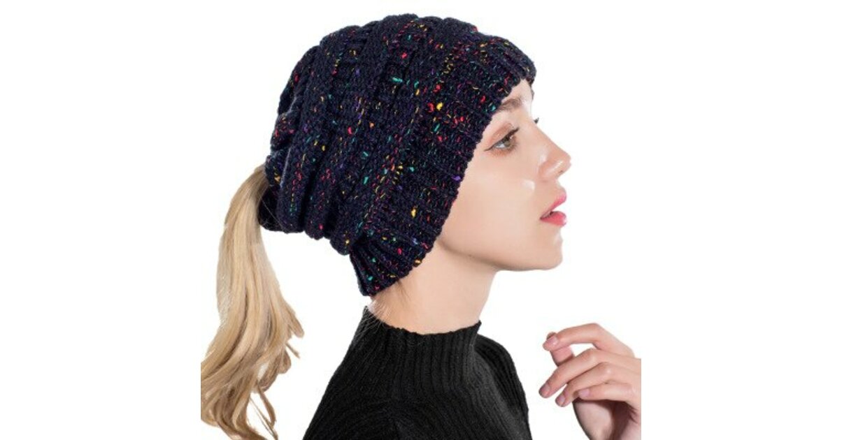 Bonnet D'hiver Avec Trou Pour Queue De Cheval - Gris Clair - Taille Unique - Confortable Et Tendance